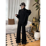 TWOTWINSTYLE Beige Spliced Zipper Two Piece Set Female Turtleneck Long Sleeve Coat Basics Women's Trousers Sets Clothing Style