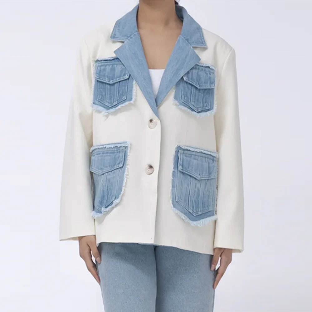 Contrast-Pocket Notched-Lapel Blazer