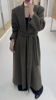 Shawl-Collar Tie-Waist Long Coat