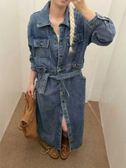 Button-Front Long Shirt Dress