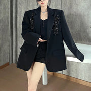 Embellished-Shoulder Single-Button Blazer