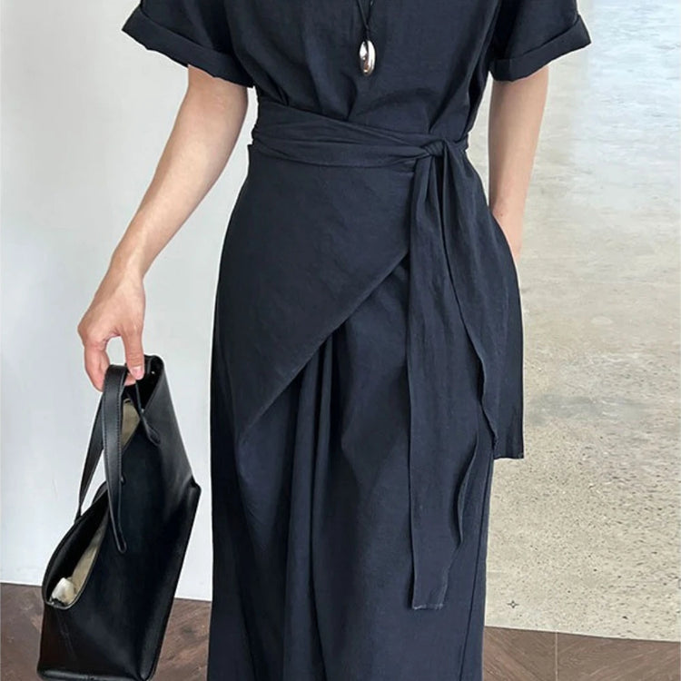 Tie-Waist Short-Sleeve Dress