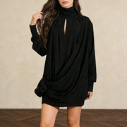 High-Neck Draped Mini Dress