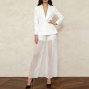 Shawl-Collar Jacket and Sheer Pants Set