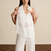 Rosette Halter Sleeveless Blouse