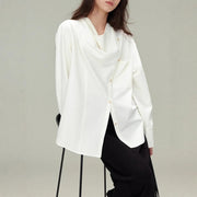Draped Cowl-Neck Long-Sleeve Blouse