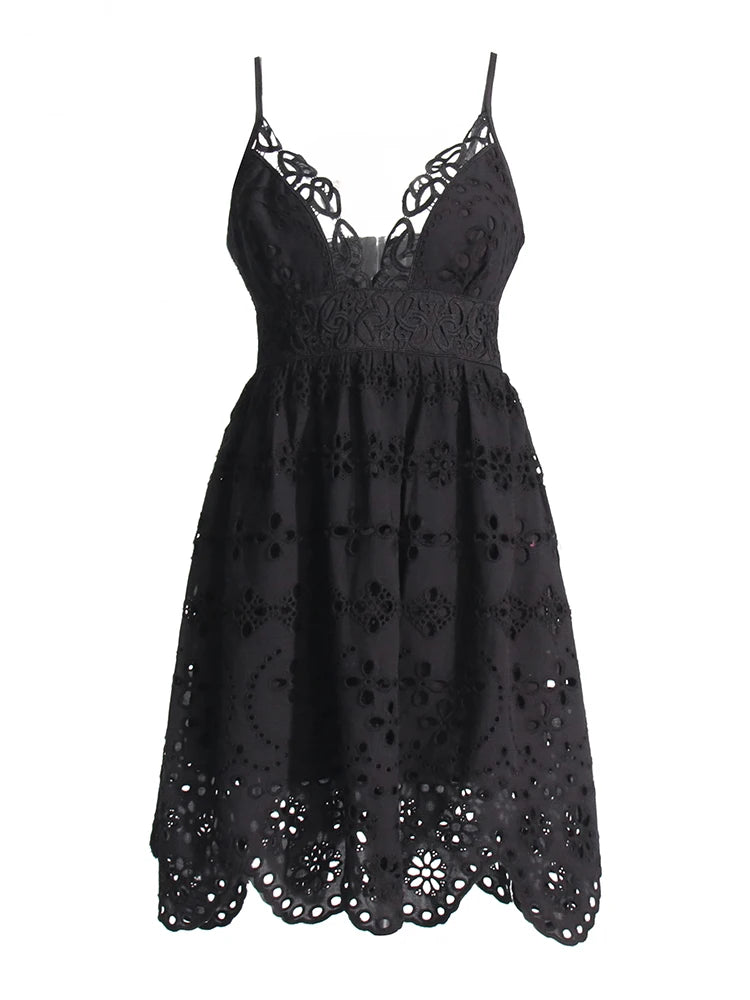 Eyelet V-Neck Mini Dress