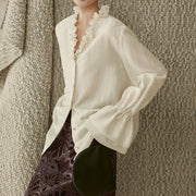 Ruffled-Neck Bell-Sleeve Blouse