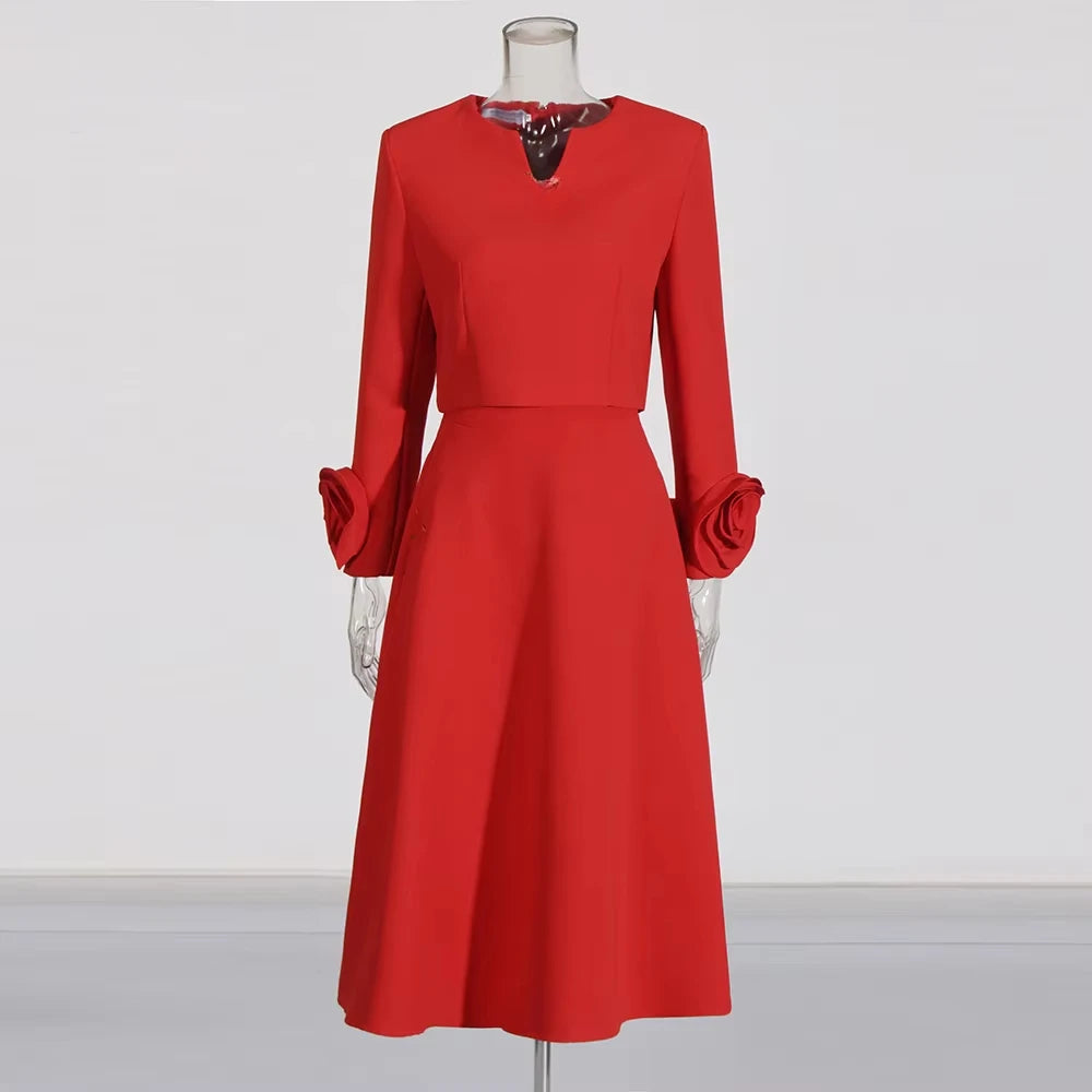 Notched-Neck Top and Skirt Set