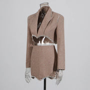 Checked Cropped Blazer and Skirt Set