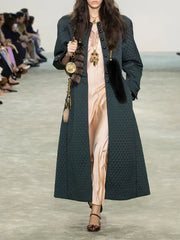 Quilted Button-Front Long Coat