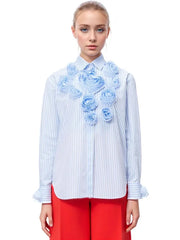 Rosette Striped Button-Up Shirt