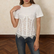 Lace-Waist Short-Sleeve Top