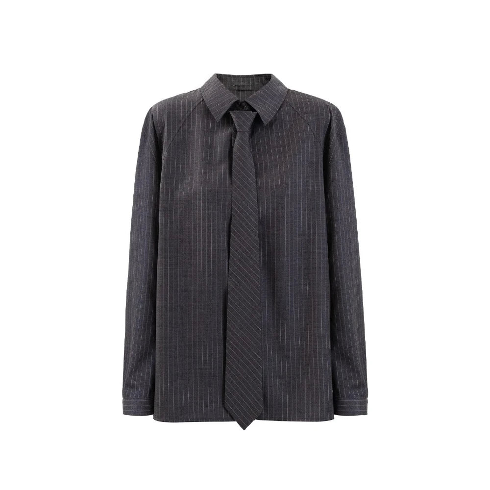 Pinstriped Relaxed Button-Up Shirt