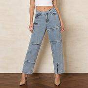 Zip-Detail Straight-Leg Jeans
