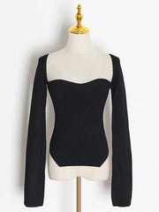 Sweetheart-Neck Long-Sleeve Sweater