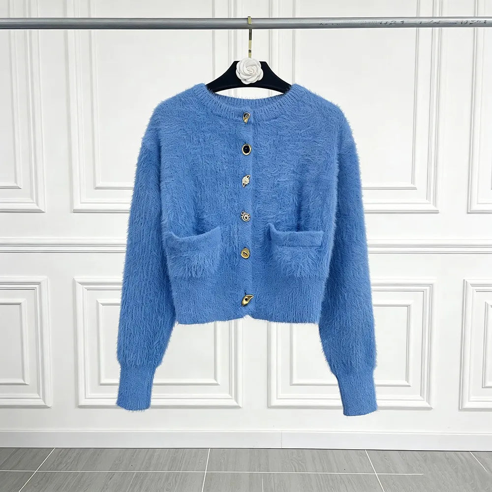 Textured Round-Neck Cardigan