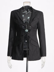 Tie-Front Cutout Blazer