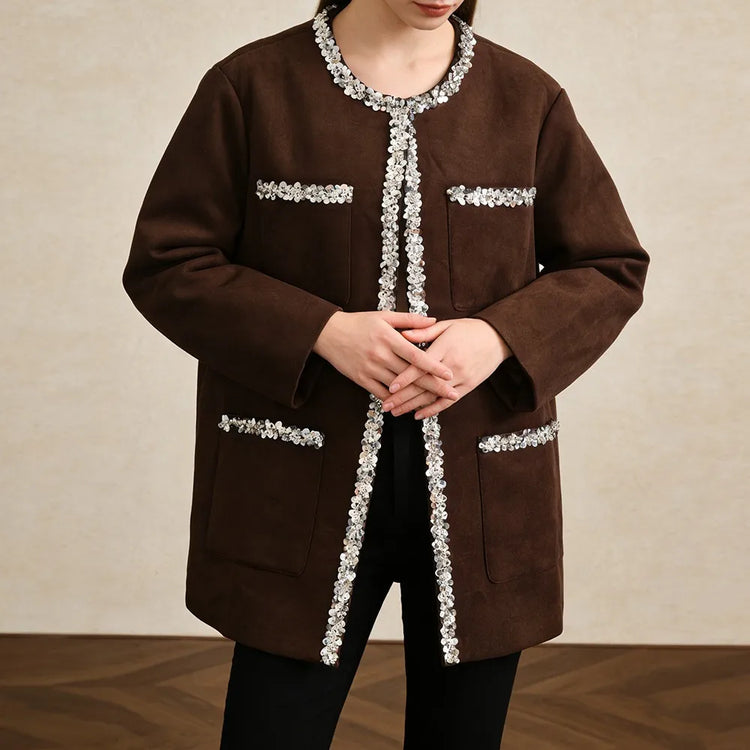 Embellished-Trim Collarless Jacket