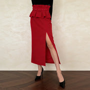 Peplum-Waist Split-Front Skirt
