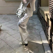 Layered-Waist Wide-Leg Pants