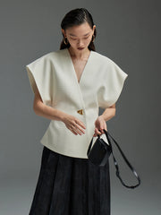 Asymmetric V-Neck Sleeveless Jacket
