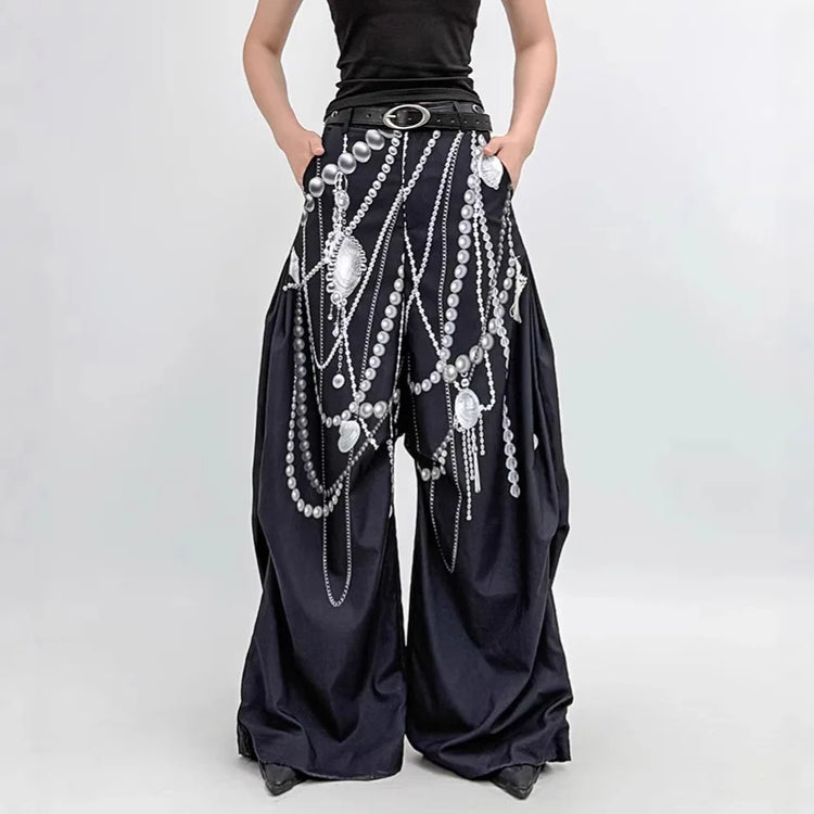 Chain-Print Wide-Leg Pants