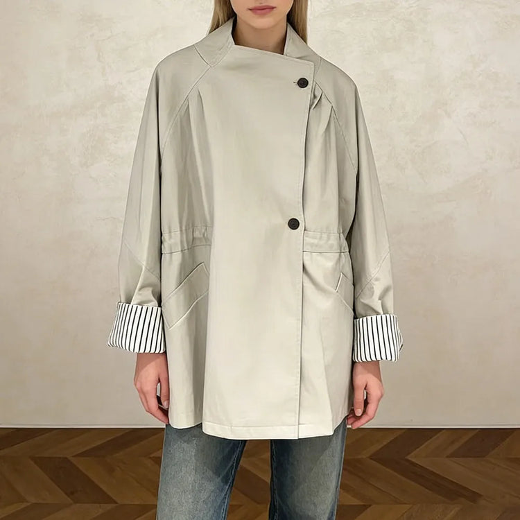 Asymmetric Button-Front Trench Coat