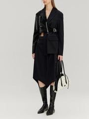 Contrast-Panel Asymmetric Blazer