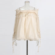 Off-Shoulder Tie-Sleeve Blouse