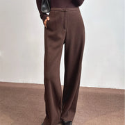 Pleated Brown Wide-Leg Pants