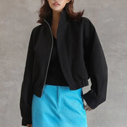 Stand-Collar Zip-Up Cropped Jacket