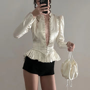 Ruffled-Hem Button-Front Blouse