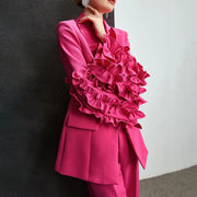 Ruffle-Sleeve Single-Button Blazer