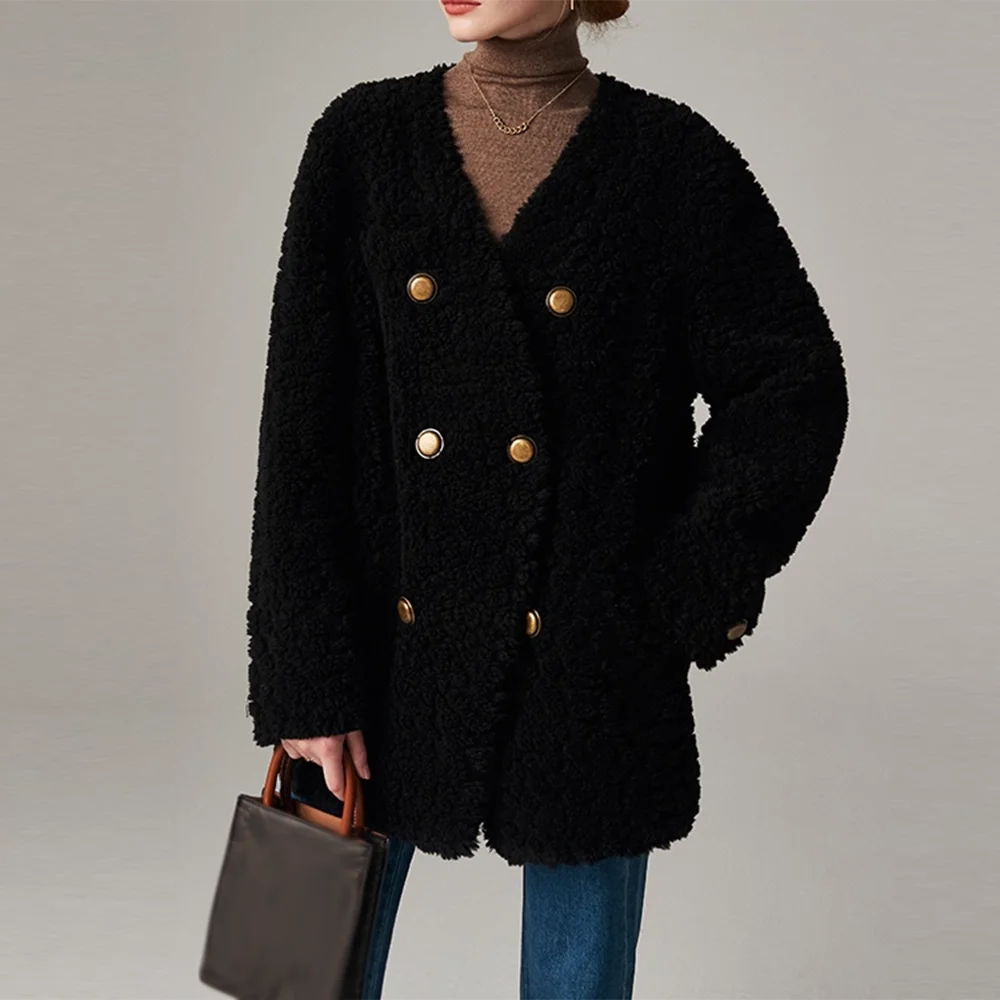 Textured V-Neck Button Coat