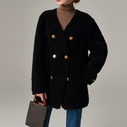 Textured V-Neck Button Coat