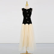 Contrast-Bodice Sleeveless Long Dress