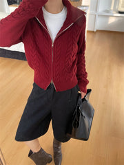 Cable-Textured Zip-Up Cardigan