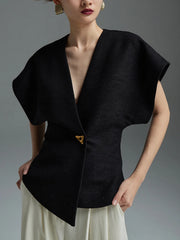 Asymmetric V-Neck Sleeveless Jacket