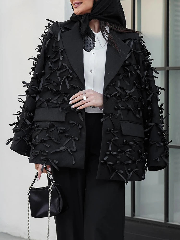 Bow-Embellished Longline Blazer