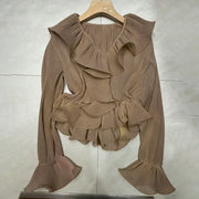 Ruffled V-Neck Cropped Blouse