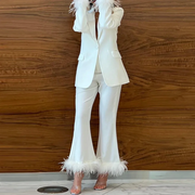 Wispy-Trim Blazer and Pants Set