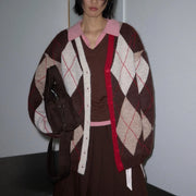 Argyle Button-Front Cardigan