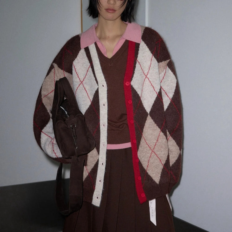 Argyle Button-Front Cardigan