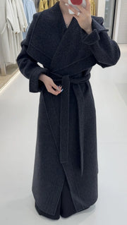 Draped-Collar Long Wrap Coat