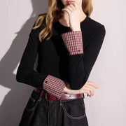 Checked-Cuff Long-Sleeve Top