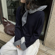 Gingham-Trim Button-Front Top