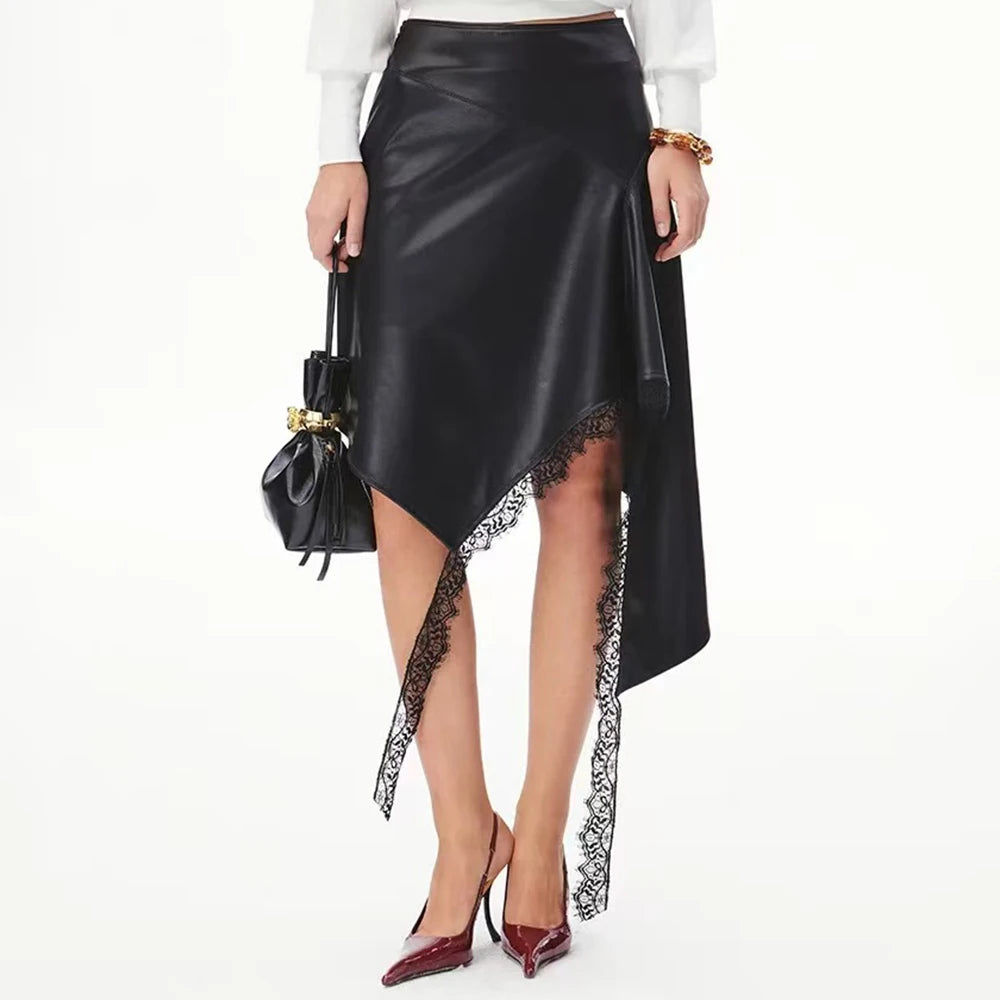 Lace-Trim Asymmetric Skirt