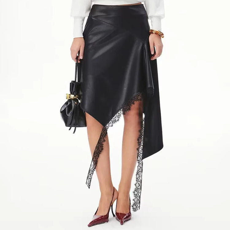 Lace-Trim Asymmetric Skirt
