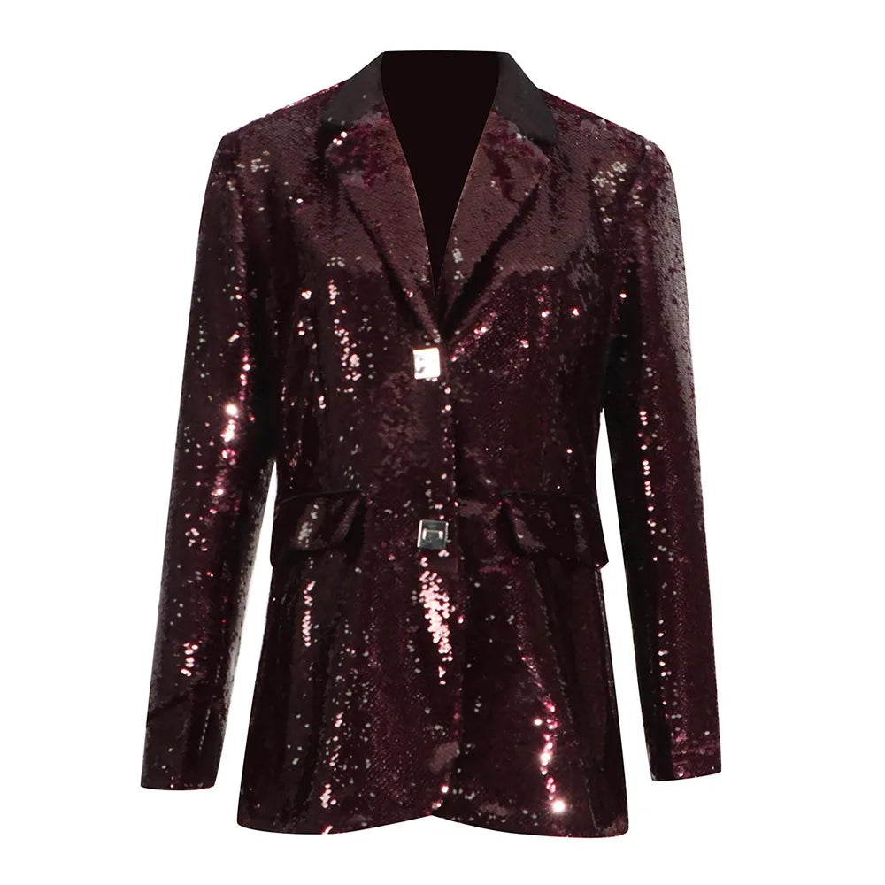 Sequin Single-Button Blazer